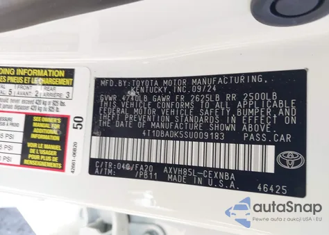 2025 Toyota Camry Le from USA, damaged, VIN 4T1DBADK5SU009183